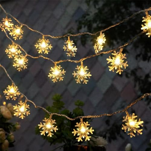 TNMOO Luces de Navidad Copo de Nieve, 6M 40LED Luces de Hadas Copo de Nieve 8 Modos Luz Navidad con Pilas, Cadena de Luces para Decoración Interior Exterior Bodas Fiesta Patio Jardín Bar