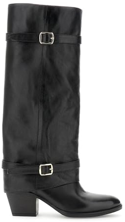 CAFèNOIR - Stivali In Pelle Con Risvolto E Fibbie, Da Donna, Colore Nero, Taglia 37