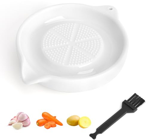 Rallador de Cerámica, Circular Blanco Rallador de Jengibre Ajo con Cepillo