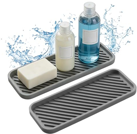 2 Pièces Organiseur D'évier en Silicone, 23x9 cm Tapis D'égouttage, Séchage Rapide, Plateau Porte Savon, Porte Savon Silicone, Tapis D'égouttage Cuisine pour éponges, Brosse à Vaisselle, Savon