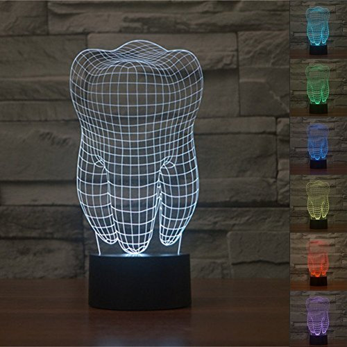 KINGCOO 3D Tisch Nachttischlampen, 3D Optische Visualisierung LED Licht USB Schreibtischlampen Stimmungslichter Touch Schreibtisch 7 Farbwechsel Atmosphäre Lampe (Zahn)