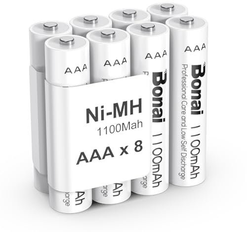 BONAI Batterie Ricaricabili AAA Alta Capacità, Pile Ministilo Rechargeable 1100mAh 1,2V Ni-MH 1200 cicli (confezione da 8)