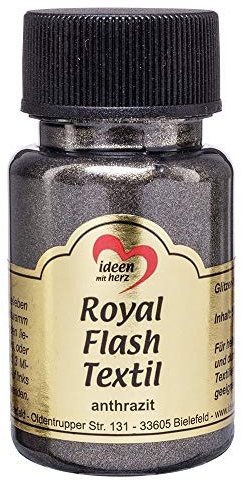 Ideen mit Herz Royal Flash Textil, Glitzer-Metallic-Farbe | hochdeckend, cremige Textilfarbe auf Wasserbasis | für helle und dunkle Textilien | 50 ml (anthrazit)