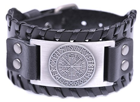 TEAMER Vintage Nordic Viking Lederarmband Isländisches Vegvisir Symbol für Glück und Segen, Braun
