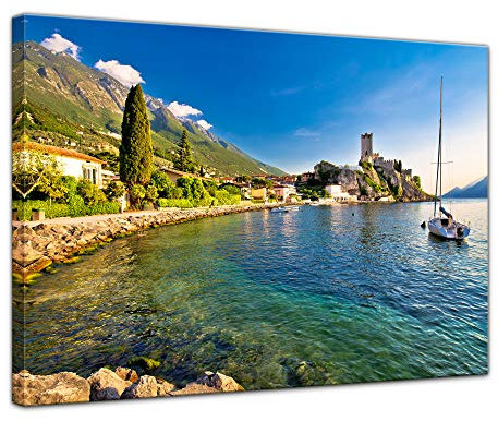 Bilderdepot24 Bild auf Leinwand | Malcesine am Gardasee in 80x60 cm als Wandbild | Wand-deko Dekoration Wohnung modern Bilder | 211435
