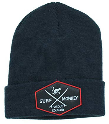 Dressed In Music Surf Monkey - Beanie mit Krempe für Männer - gelbe Mütze - Original Cuffed Beanie - 100% Weiches Acryl - Patch am Umschlag Surfing The Basque Country