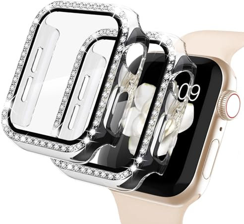 Hülle Glitzer mit Glasfolie für Apple Watch 40mm Series 6/SE/5/4, Qianyou Bling PC-Schutzrahmen Gehäuse mit Kratzfest Displayschutz Ultra Dünn Schutzhülle Bumper für iWatch 40mm-Klar