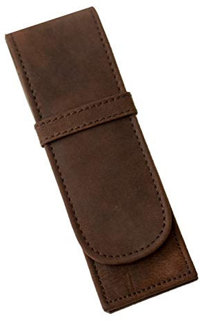 ANDERS Stifteetui Schreibgeräteetui aus echtem Leder Etui Stiftetui ca. 14 x 4,5 x 2 cm, Lederetui für 2 Stifte. (Braun)