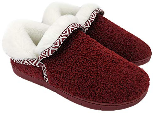 ofoot - Pantofole da Donna da Casa, Caldo Morbido Pile Fodera in Peluche, Spesso schiuma di memoria, Suola in Gomma Dura Antiscivolo,ciabatte camera pelose invernali all'aperto/interna