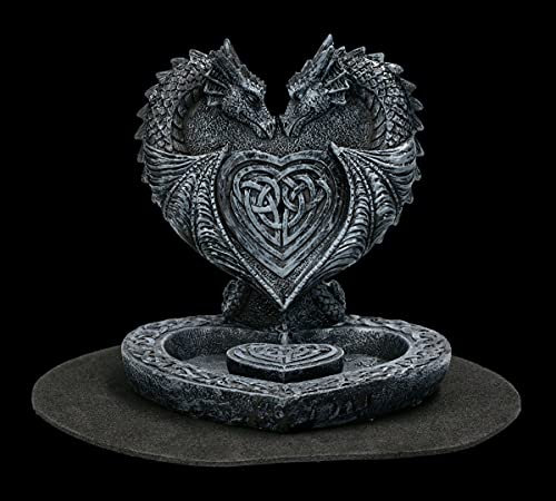 Figuren Shop GmbH Backflow Räucherhalter - Drachen-Herz | inkl. 3 Backflow Räucherkegel Kunsstein