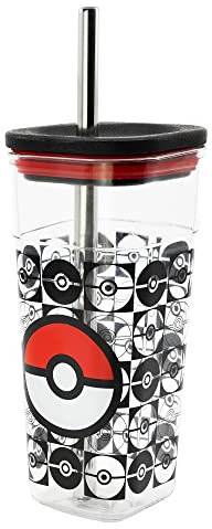 Stor Vaso Cube Alto de plástico con Pajita de Acero Inoxidable - 540 ml de Pokemon