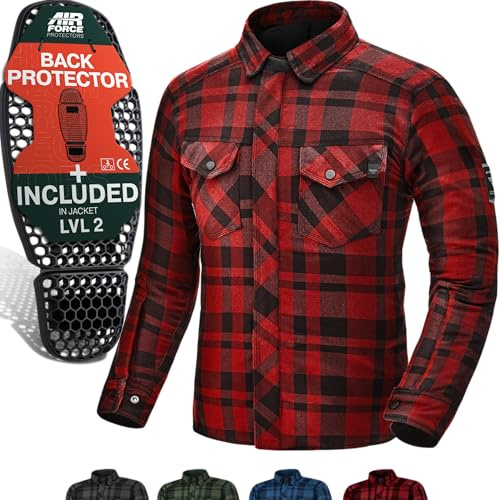 SHIMA RENEGADE MEN Motorrad Hemd - Verschleißfest Baumwolle Karierte Motorradjacke Herren mit CE Protektoren, FiberQL Aramid und Kühlungsschicht Reißverschluss (RENEGADE 2, Rot, 3XL)