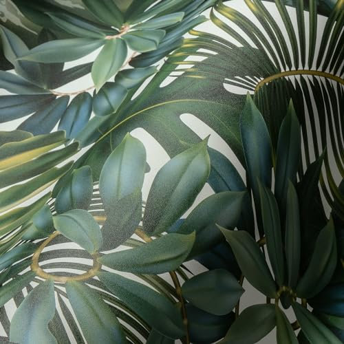 A.S. Création Papier peint intissé - Papier peint jungle en vert, blanc et bleu - Papier peint pour diverses pièces - Papier peint mural de 10,05 m x 0,53 m