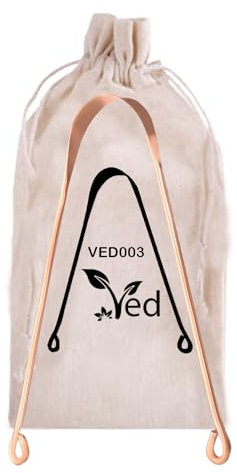 Gratte-langue en cuivre Ved, nettoyeur de langue - Rafraîchisseur d'haleine naturel et booster de confiance avec sac de voyage écologique.