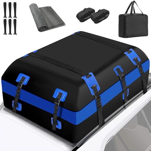 YADODO Coffre de Toit Voiture 651L Coffre de Toit Souple 23CFT 700D Etanche Sac de Toit Voiture avec Tapis Antidérapant et 6 Crochets Convient à Tous Les Véhicules avec/sans Porte-Bagages