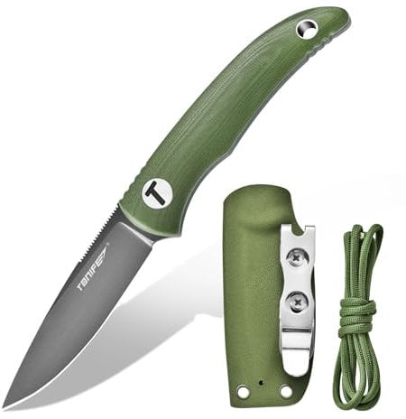 TONIFE Nova Neck Knife mit Scheide Lanyard und Clip, 68mm Feststehendes Klinge Kleine Hals Messer Neck Knife für Outdoor Edc (Grün+Graues Titan)