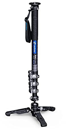 Leofoto MV-324C+VD-03 Carbon Fiber Flip Lock Pro Video Camera Monopod with Tripod Stand Max Load 22lb, 1500mm