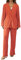 Bellezasourire Zweiteiler Damen Sommer Plissee Set Elegant Hosenanzug Button Down Langarmshirt + High Waist Freizeithose Weite Hose Sommer Herbst Outfit Casual Loungewear Streetwear(M,Orange)