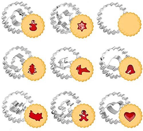 Linzer Ausstechformen Weihnachten, Mini Linzer Ausstecher Plätzchenformen Weihnachten Plätzchen Ausstecher Fondant Keksausstecher (9 Stk-4.5cm)