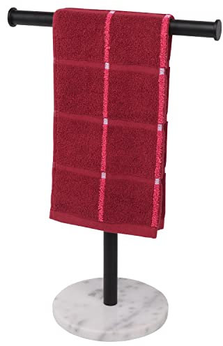 TocTen Handtuchhalter, T-förmiger Handtuchhalter mit natürlichem Marmorsockel für Badezimmer, Waschtisch, SUS304 Edelstahl, Handtuchstange mit schwerem Marmorsockel (matt schwarz + marmor)