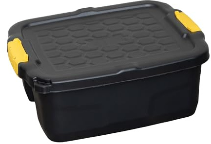 Samuel ALEXANDER 24L Heavy Duty Storage Box Sturdy, Lockable, Stackable and Nestable Design Storage Chest with Clips in Black