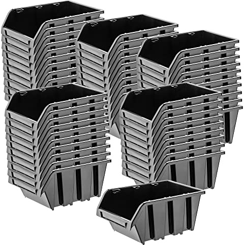 KADAX Storage Bins 390 x 240 mm, Plastic Organiser for Workshop and Garage, Storage Boxes for Screws and Nails, Stacking Bins (Black, Set of 50)