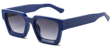 WDZAYXC Vintage Rechteckige Sonnenbrille für Damen Herren Chunky Rectangle Sunglasses Retro Brille UV400 Schutz(blau/grau)