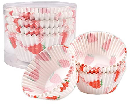 Cupcake Cases Paper, 100PCS Muffin Liners, Standard Cupcake Liners, Cupcake Wrappers Non Stick, Greaseproof Baking Muffin Cases, Cupcake Papers for Wedding Birthday Party (Strawberry White)