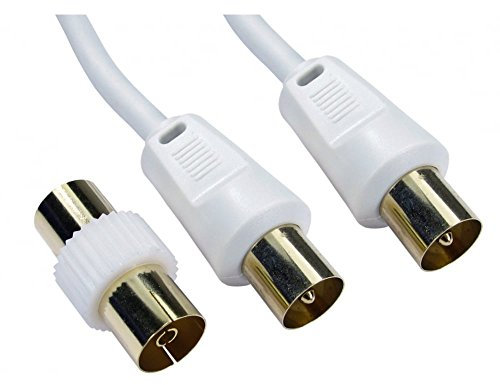 ALIDA SYSTEMS - 50m Aerial Coaxial Cable with Gold-Plated Connectors, Male to Male RF Coax Lead with Female Adapter Coupler for Freeview, Freesat, Sky, Virgin, BT, You View, Satellite TV - White
