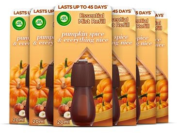 Airwick Essential Mist Refills, Pumpkin Spice & Everything Nice, Pack 6 x 20 ml, Natural Essential Oils, Last up to 270 days, Air freshener
