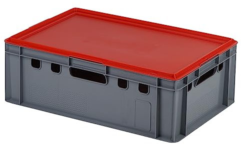 E2 Kiste mit rotem Deckel 600 x 400 x 200 mm Fleischkiste Lagerkiste Metzgerkiste in grau