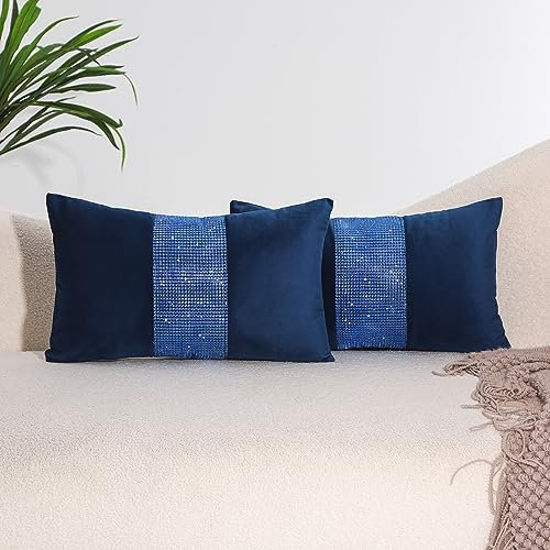 30,5 x 50,8 cm, Set mit 2 Kissenbezügen, dunkelblauer Samt, Lendenwirbelsäule, dekorativ, marineblau, weich, solide, Dekoration, Couchkissen, Zuhause, Luxus-Dekor für Schlafzimmer, Couch, Sofa,