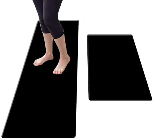 LaiEr Anti-Rutsch-Küchenbodenmatten 2er-Set Anti-Ermüdungs-Stehmatten Anti-Rutsch-Komfort-Küchenbodenmatten PVC Stehtisch, Küche, Büro wasserdichte Laufdecke (18 x30 x8mm/18 x47 x8mm,Schwarz)