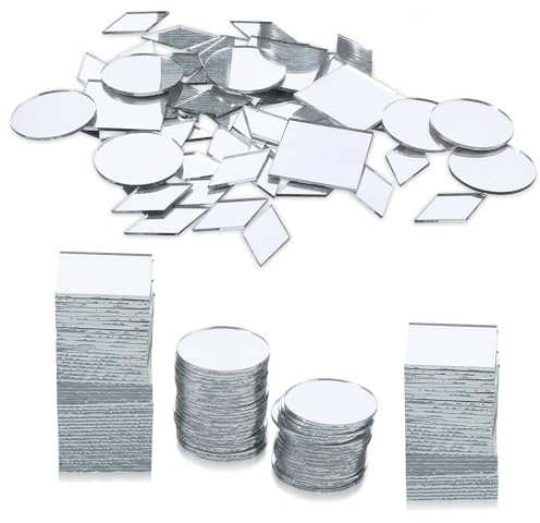 120Pcs Mirror Mosaic Tile, 1 Inch Small Mirror Pieces Round Diamond Square Mini Mosaic Mirrors, Sparkling Craft Mirror Mosaic Tile for Art Project Wall Door Home Decorations Crafts