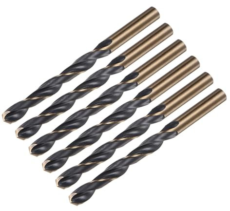sourcing map 6pcs Jobber Drill Bits 9.5mm Black Nitride & Gold Titanium Coated 4341 High Speed Steel (HSS) 135 Degree Split Point Twist Drill Bits for Stainless Steel Metal Plastic Wood