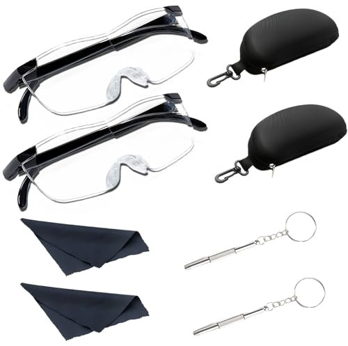 Lupenbrille,2 Paar Vergrößerungsbrille,300% Tragbare Leselupe Mit Brillenputztuch,Vergrößerung Brillen, Hände frei Kopf Lupe Brillen Für Brillenträger,Naharbeit,Lesen,Nähen,Senioren
