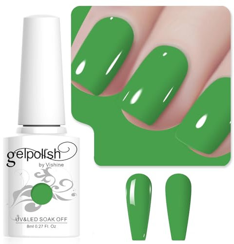 Vishine Kelly Green Gel Nail Polish, 8ml High Gloss Soak Off UV Gel for French Manicure Salon DIY L233