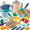 BUYGER Kinderküche Spielküche Zubehör, Puppengeschirr mit Lebensmittel Spielzeug, Töpfe und Pfannenset,Matschküche Kinder Outdoor, Geschenke für Kinder ab 3 4 5 Jahre