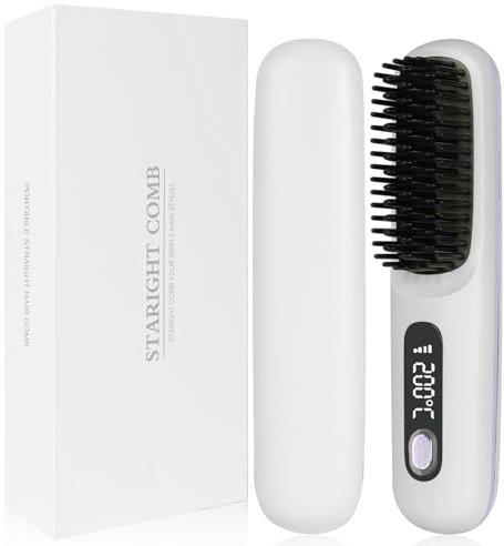 LOPHE Cepillo Alisador Pelo, Cepillo Alisador de Pelo Inalámbrico, Plancha de Pelo Portátil, Mini Peine Eléctrico Viajes para Alisar el Cabello, Recarga USB, Cepillo de Pelo con Iones Negativos