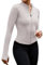 EFFAN Sportjacke Damen Sportshirt Langarmshirt Sportbh Fitness Laufshirt Langarm Yoga Sport Shirt Leichte Pilates Jacke Outfit Sportklamotten Elfenbeingrau S
