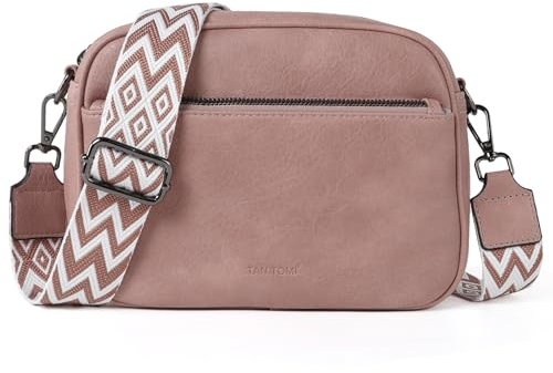 TANTOMI Umhängetasche Damen, Multifunktional mit Fach Crossbody Bag, Kleine Handtaschen Damen Handytasche Moderne Taschen mit Breitem Schultergurt, Altrosa