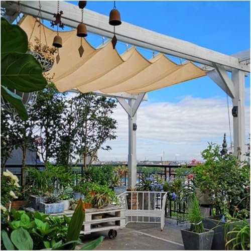 Versenkbare Pergola-dachabdeckung Wasserbeständig Für Den Außenbereich Baldachin-sonnensegel Terrassen Gleitdrahtmarkise Für Terrasse, Grillveranstaltung, Garten, Rasen(Size:1.2x4m,Color:Beige)