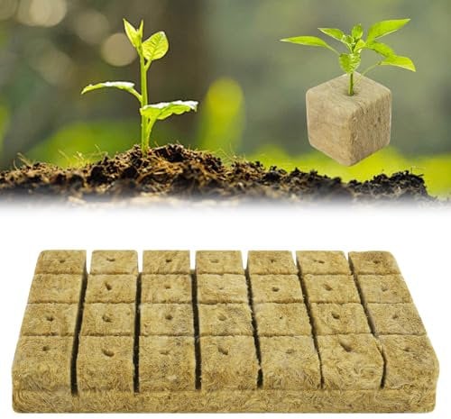 RUCUDIM Rockwool Cube, Rock Wool Set, Rock Wool Growing Propagation Mat, Bottomless Hydroponics Propagation Mat, Rockwool Cube, Rockwool Cube for Cuttings, Cloning, Propagation, 4 x 4 x 4 cm, Pack of