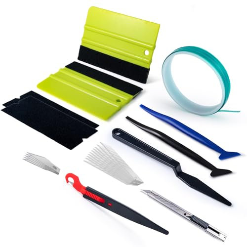 FOSHIO Vinyl Werkzeug Kit Folierung Set Autofolie Rakel Set für Tönungsfolie Wrap, Mit 5M Messerloses Knife Tape, Filzrakel, Cuttermesser, Micro Rakel, Klinge Ersetzen