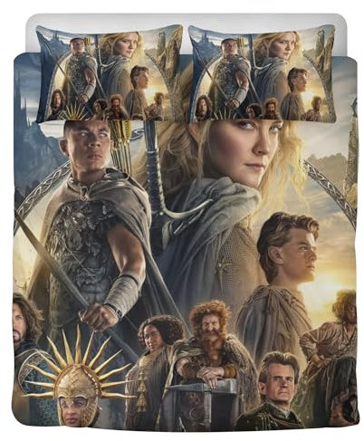 STARSAY Die Ringe der Macht Kinder Bettwäsche 135x200cm,Rings of Power 3D Drucken Mikrofaser Bettwäsche-Sets mit Reißverschluss Bettbezug + 2 Kissenbezug (Merch)