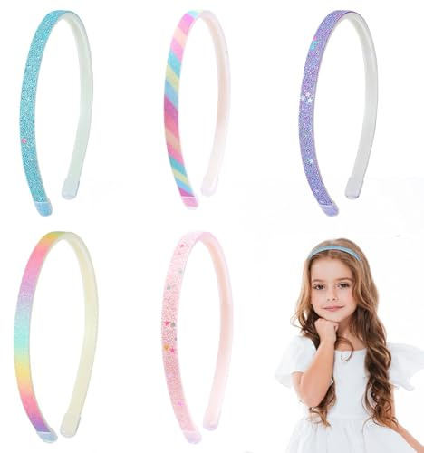 Serre Tete Fille,5 Pièces Serre Tete Enfant Coloré Serr Tete Paillette Antidérapantes 1CM Serre-tête Paillettes Bandeaux à Paillettes Pour Bébés Filles,Tout-Petits,Enfants et Adolescents