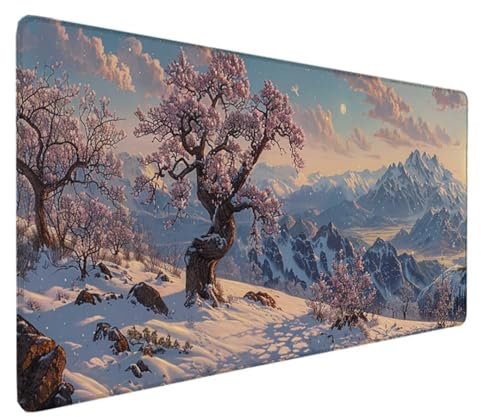 Gaming Mouse Pad White Desk Mat, Cherry Mouse Mat XXL 600 x 300 x 3MM, Mousepad Large Water Resist Surface Anti-Slip Base With Stitched Edges Desk Pad, Improved Precision and Speed Mouse Pads X-7