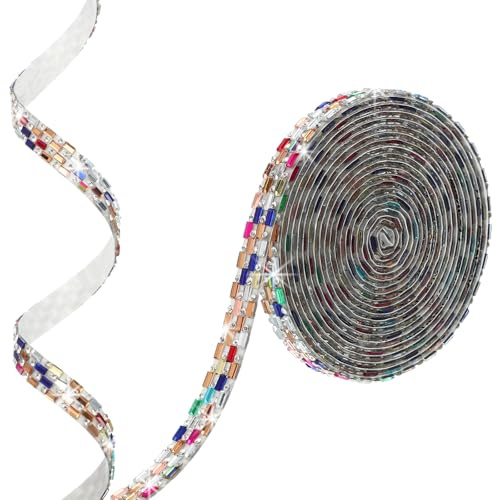 PATIKIL 3 Yards x 0.4 Inch Strassband Aufkleberband Wickelrolle Multicolor | Selbstklebende Strassstreifen, Bling Kristall Diamant, Glitzer, für DIY Kunsthandwerk Auto Dekor, Stil 5