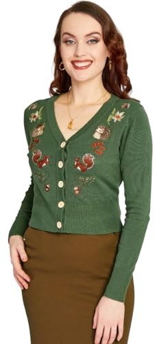 Voodoo Vixen Strickjacke Green Woodland Cardigan Retro Vintage Eichhörnchen Igel