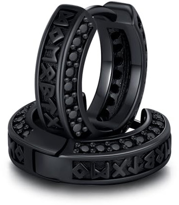 CHENGHONG Schwarz Creolen Männer Silber 925 Wikinger Rune Ohrringe Nordic Creolen Unisex Wikinger Schmuck für Männer Frauen